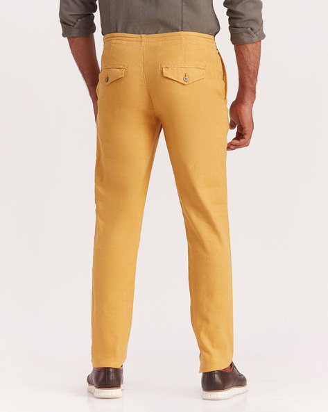 Spykar Men Yellow Cotton Slim Fit Casual Trousers - v0501bb007sandkhaki