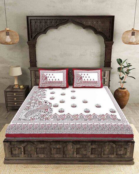 Jaipur Fabric 250 TC Printed Cotton King Bedsheet with Pillow Covers