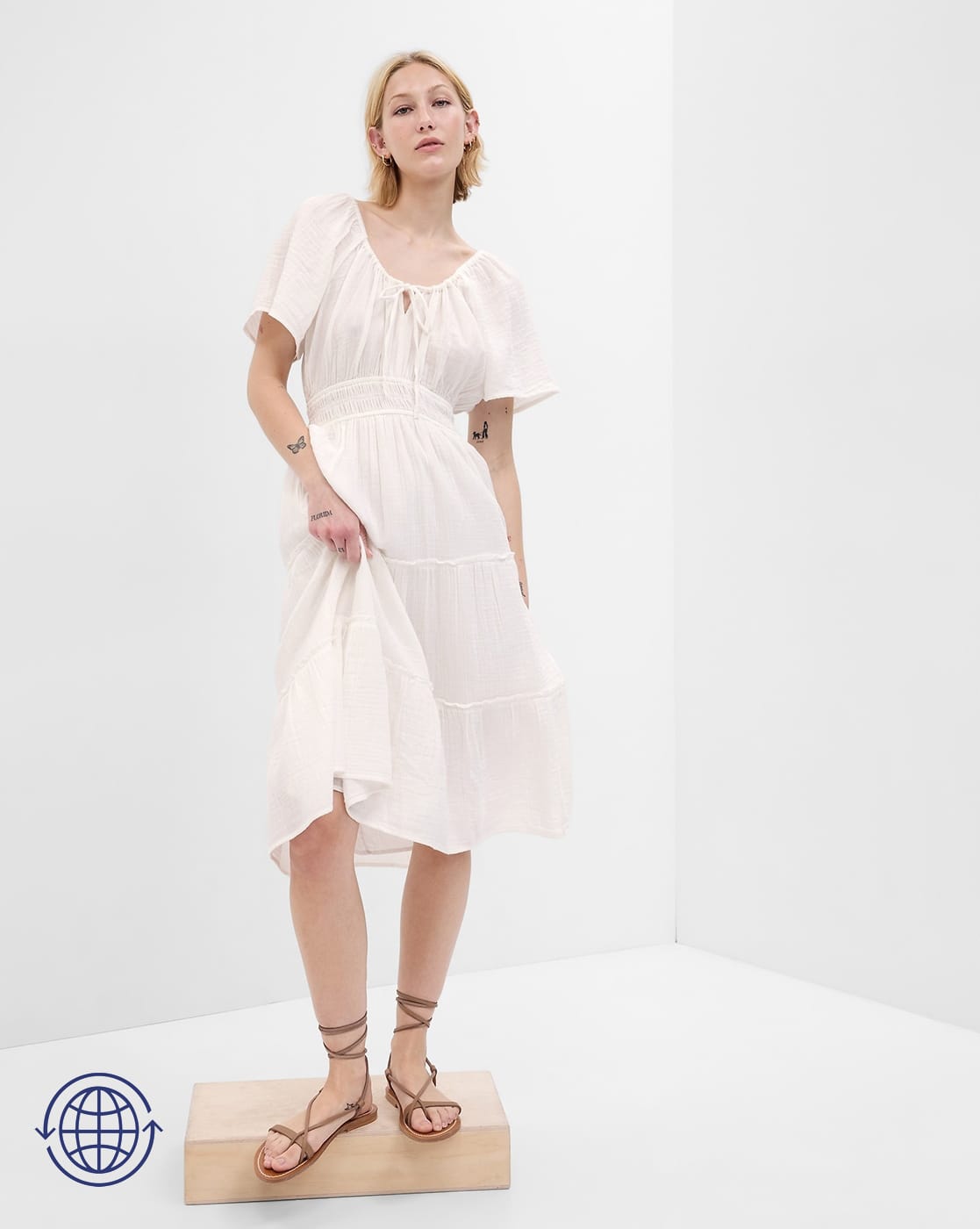 Tie-Up Neck Tiered Dress