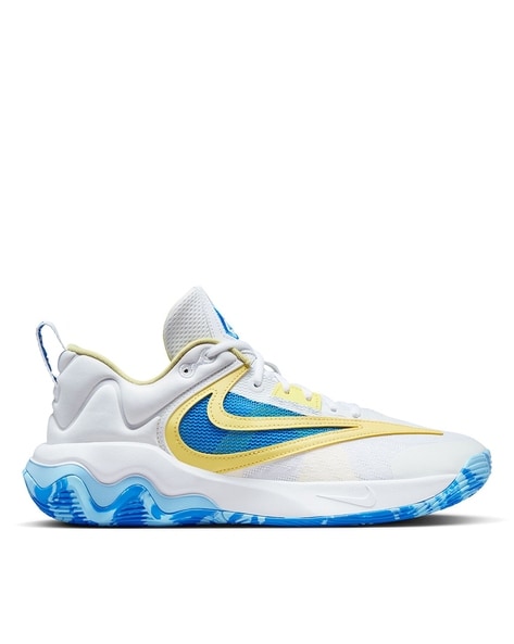 White and yellow basketball hot sale shoes