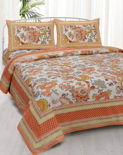 Jaipur Fabric Floral Print Double Bedsheet with Pillow Covers