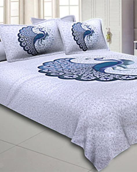 Pure Cotton Paisley Floral Grey Border Single Bedsheet