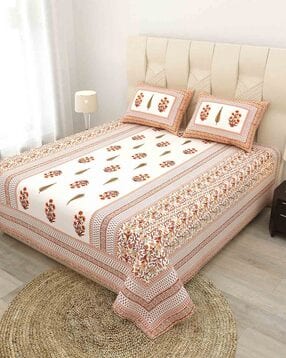Floral Print Double Bedsheet with Pillow Covers-image-46
