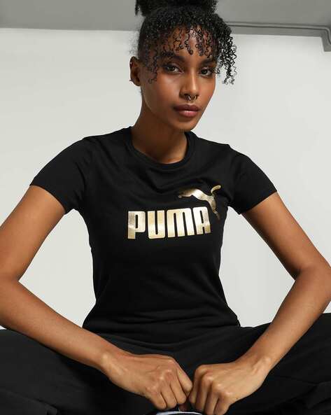 Metallic Logo Print Regular Fit Crew-Neck T-Shirt