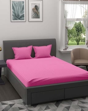 Striped Double Bedsheet with 2 Pillow Covers-image-35