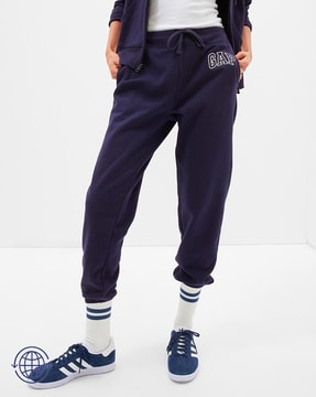 Women Logo Print Joggers with Contrast Stripes