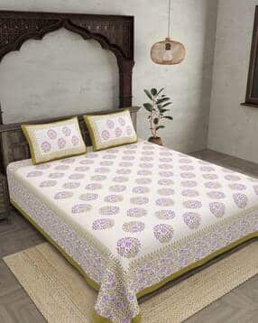 jaipur fabric 200 TC Floral Print Double Bedsheet with Pillow Covers-picture-42