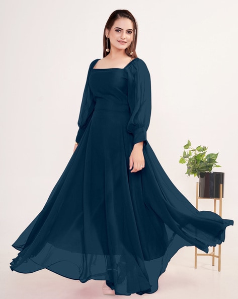 Cobalt Blue Off-shoulder Balloon Sleeve Mermaid Prom Gown - Lunss
