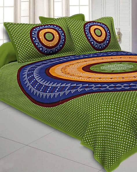Jaipur Fabric Geometric Print Double Bedsheet with Pillow Covers