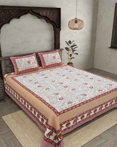 Jaipur Fabric 200 TC Printed Double Bedsheet with Pillow Covers