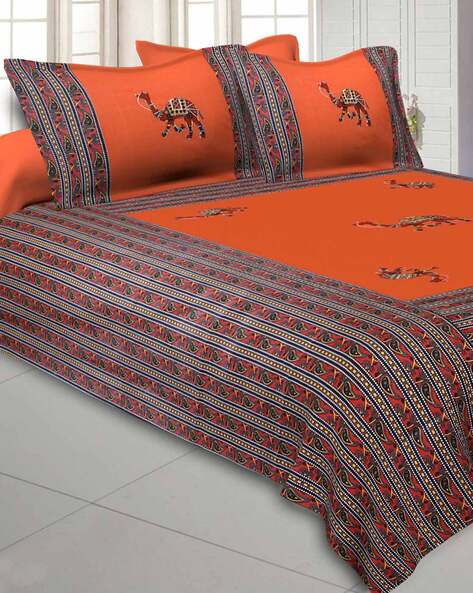 Jaipur Fabric 240 TC Applique Double Size Cotton Bedsheet with 2 Pillow Covers