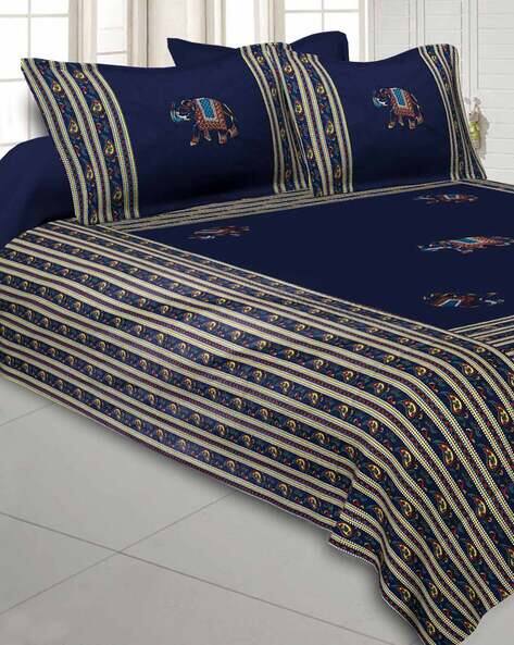 Jaipur Fabric 240 TC Applique Double Size Cotton Bedsheet with 2 Pillow Covers