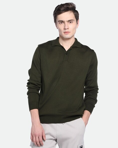 Men Ribbed Regular Fit Pullover with Full Sleeves