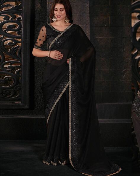 Buy Black Sarees for Women by Ri-wah Online | Ajio.com