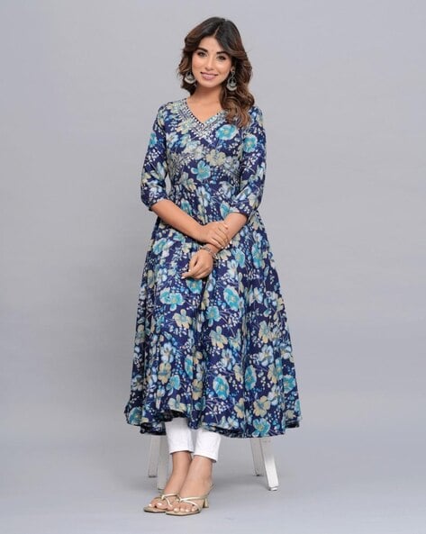 Women Floral Print Flared Kurta