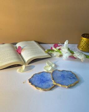homearte india Set of 2 Gold-Plated Agate Stone Coasters-picture-11