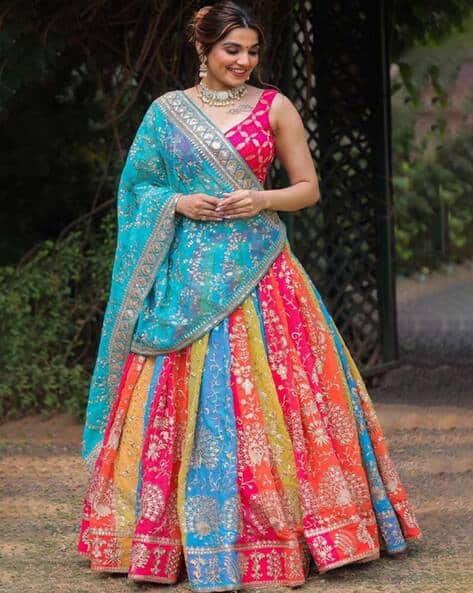 Women Embroidered Flared Lehenga Choli Set with Dupatta