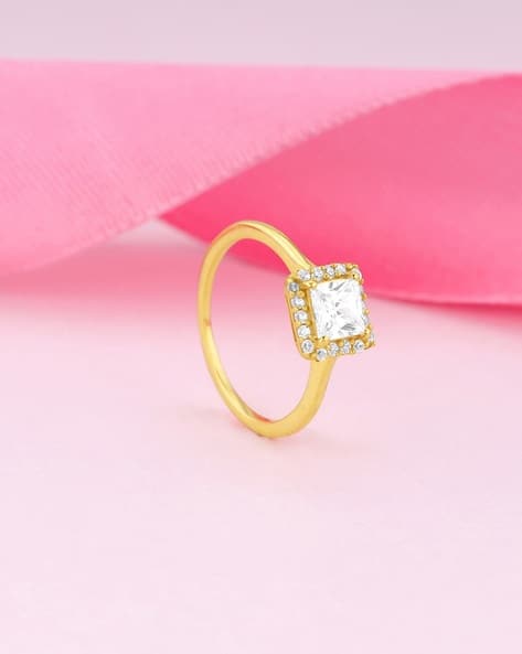 Giva Women Sterling Silver Stone-Studded Square Solitaire Ring