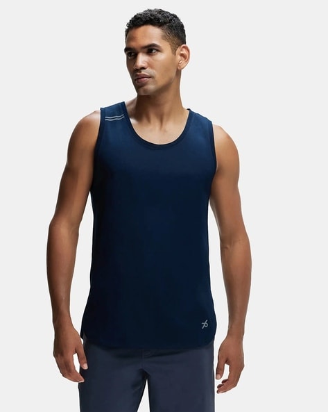Buy Men's Super Combed Cotton Blend Solid Low Neck Tank Top With Breathable  Mesh and Stay Fresh Treatment - Black MV06