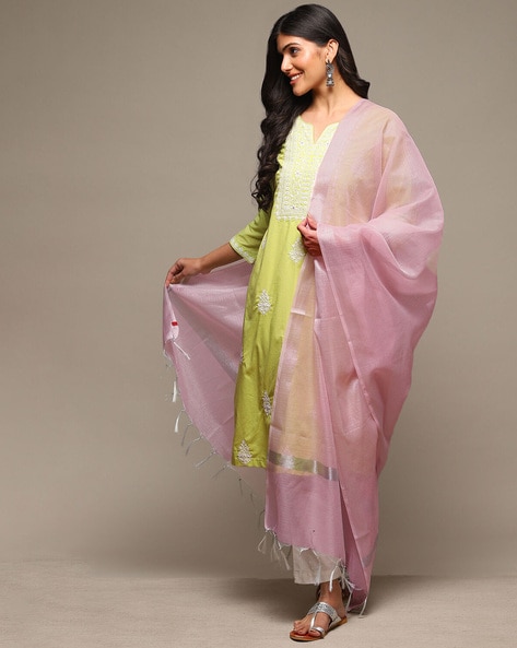 Biba Women Checked Dupatta with Tassels