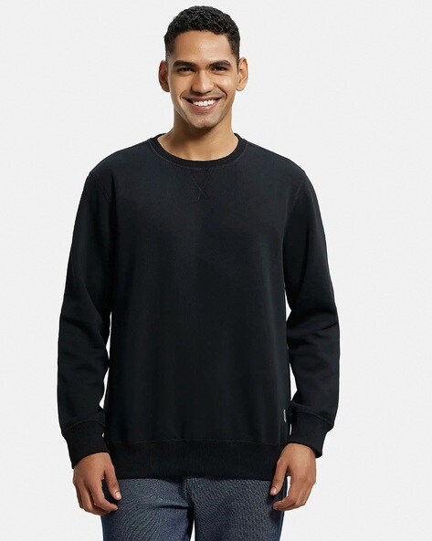 Jockey US92 Men's Super Combed Cotton Rich Fleece Fabric Sweatshirt with  Stay Warm Treatment_Black_S : : Fashion