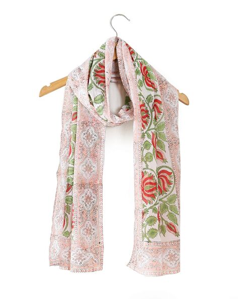 Women Floral Print Scarf with Folded Hem Price in India