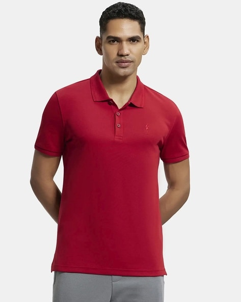 Men's Red Super Combed Cotton Half Sleeves Polo T-Shirt