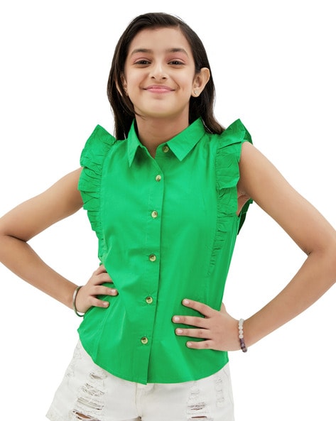 Girls Regular Fit Top with Button Closure