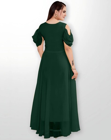 Green Round Neck Flared Dress