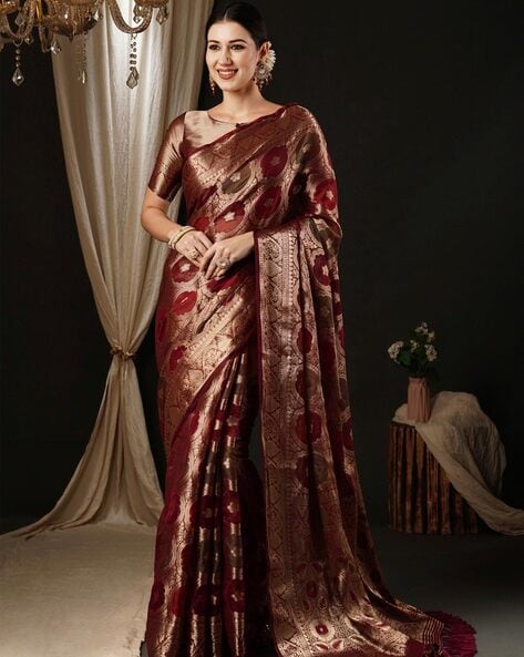 Women Zari Woven Saree with Tassels