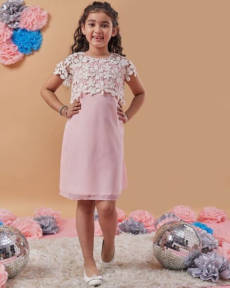 Pspeaches Girls Lace Round-Neck A-Line Dress