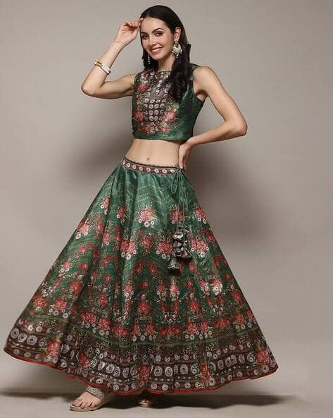 Biba Women Block Print Flared Lehenga with Choli