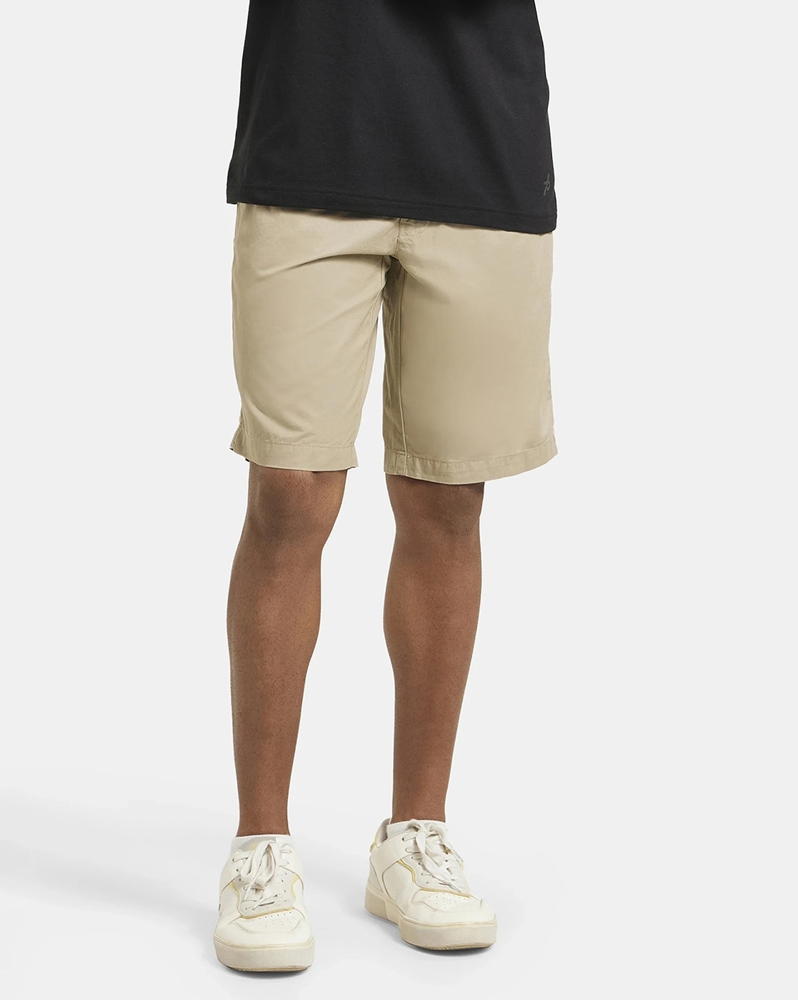 Men's Super Combed Mercerised Cotton Woven Fabric Straight Fit Solid Shorts  with Side Pockets - Dark Khaki