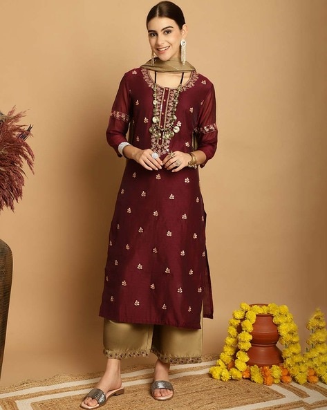 Wine Kurta Suit Sets for Women by Tulsattva Online | Ajio.com