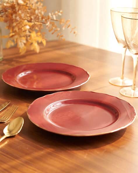 Buy Pure Home And Living Set of Ceramic Dinner Plates Red