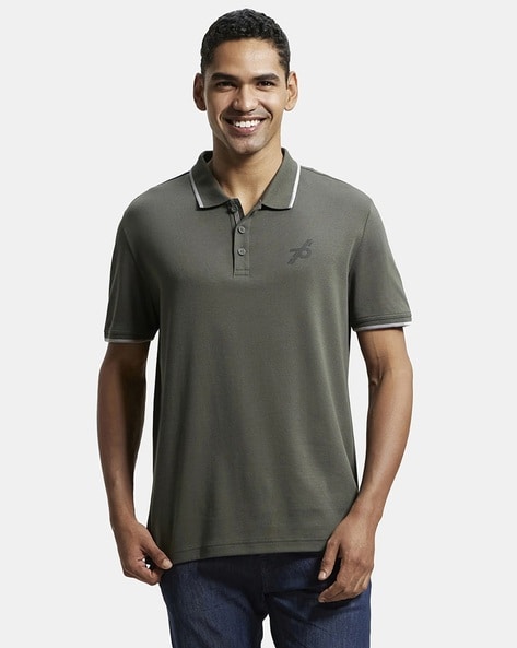 Men's Dark Grey Super Combed Cotton Half Sleeves Polo T-Shirt