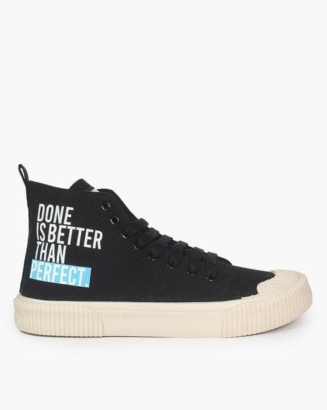 CRISTOFANO Men Typographic Print Mid-Top Lace-Up Shoes
