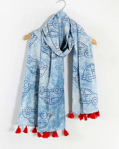 Women Printed Scarf with Tassels Price in India