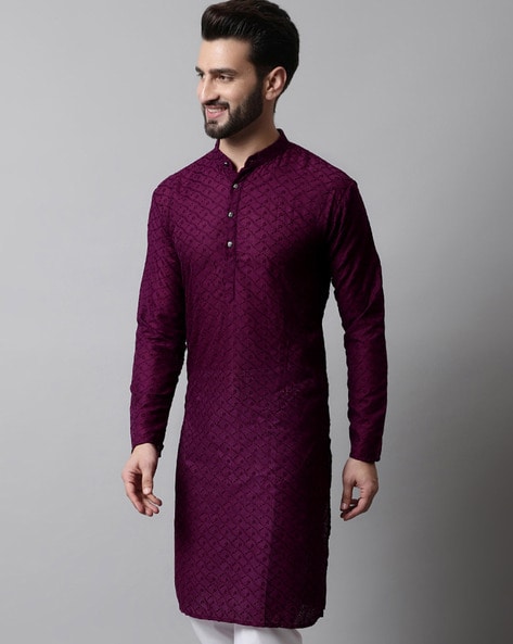 Men Embroidered Regular Fit Long Kurta