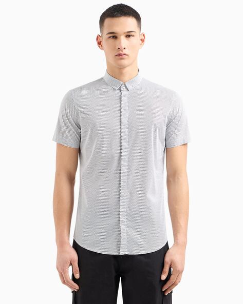 All-Over Logo Print Slim Fit Cotton Shirt