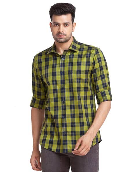Colorplus Men Checked Tailored Fit Shirt with Spread Collar