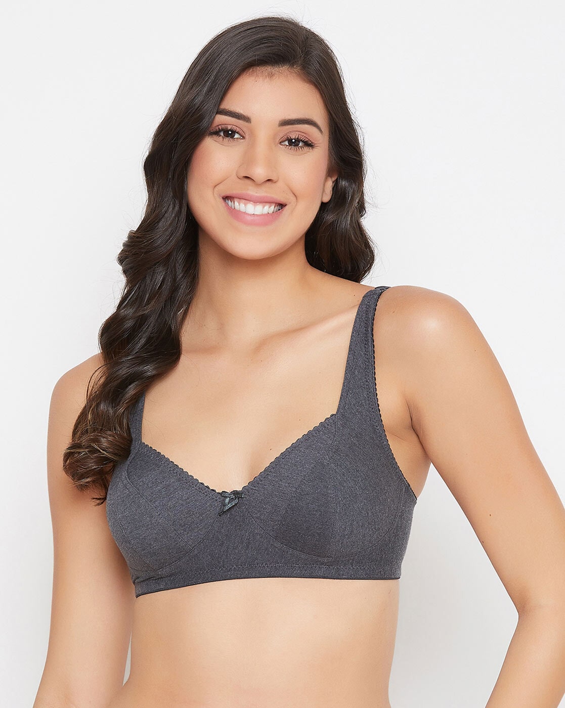 Buy CLOVIA Grey Women's Cotton Rich Non-Padded Non-Wired Bra with Mesh Neck