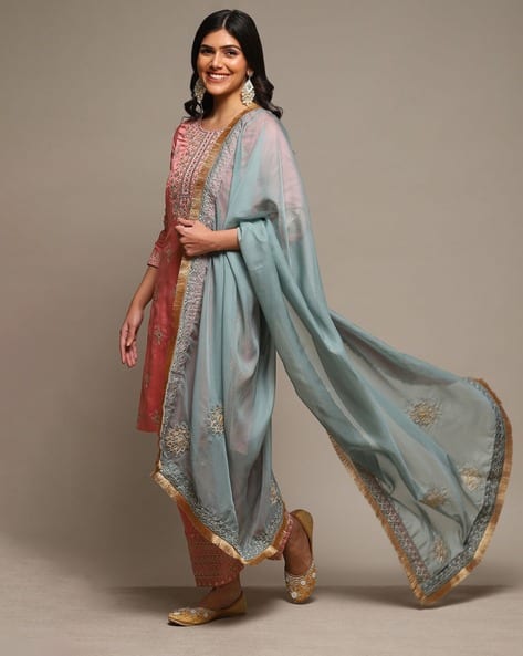 Biba Women Embroidered Straight Kurta with Salwar & Dupatta