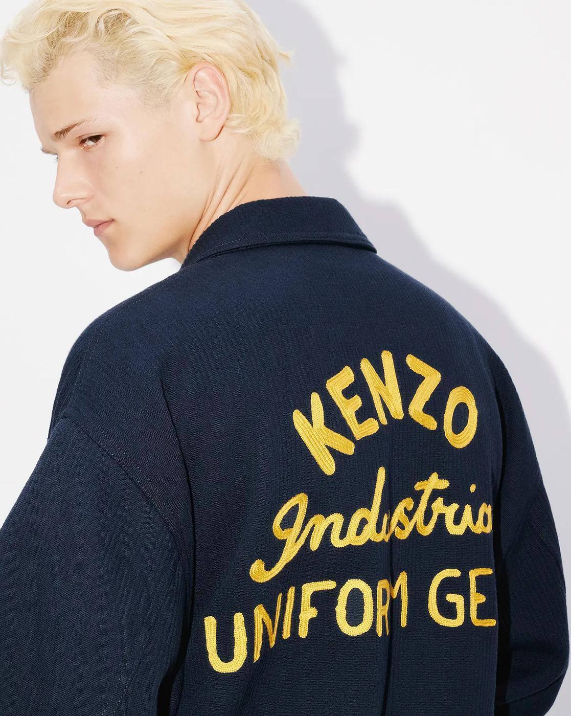 Buy KENZO Drawn Varsity Workwear Jacket | Navy Blue Color Men