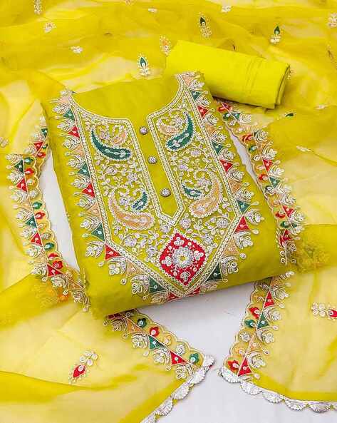 Yoke Embroidered 3-Piece Unstitched Dress Material Price in India