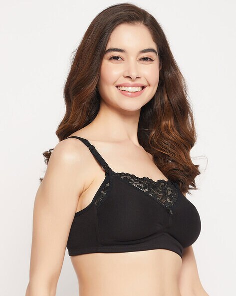 Buy Padded Non-Wired Demi-Cup Feeding Bra in Black - Cotton Online