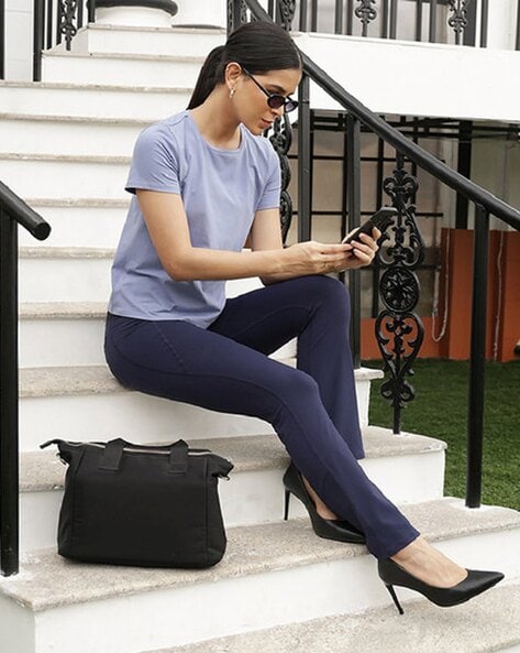 Buy Blissclub Women Navy Blue The Ultimate Leggings With 4 Pockets And  Perfect Ankle Length online