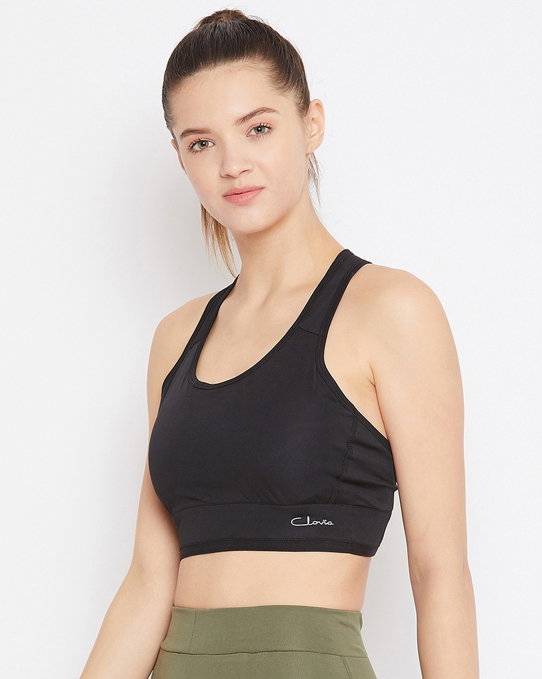 Buy CLOVIA Black Womens Padded Non-Wired Zipper Front Gym-Sports Bra with  Racerback