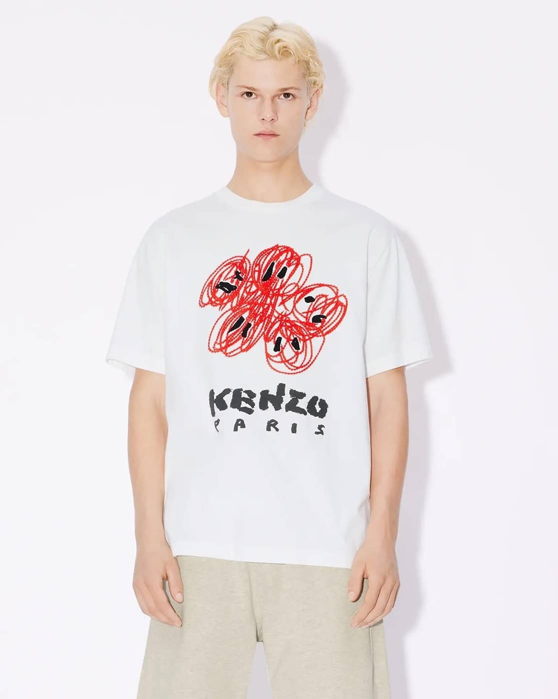 Buy KENZO Drawn Varsity Cotton Classic T-Shirt | White Color
