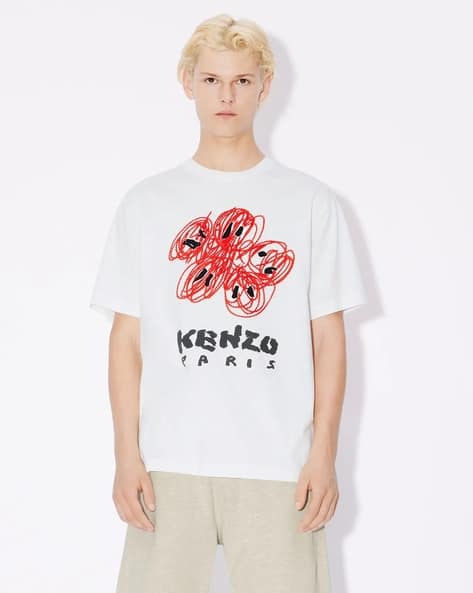 Buy KENZO Drawn Varsity Cotton Classic T-Shirt | White Color